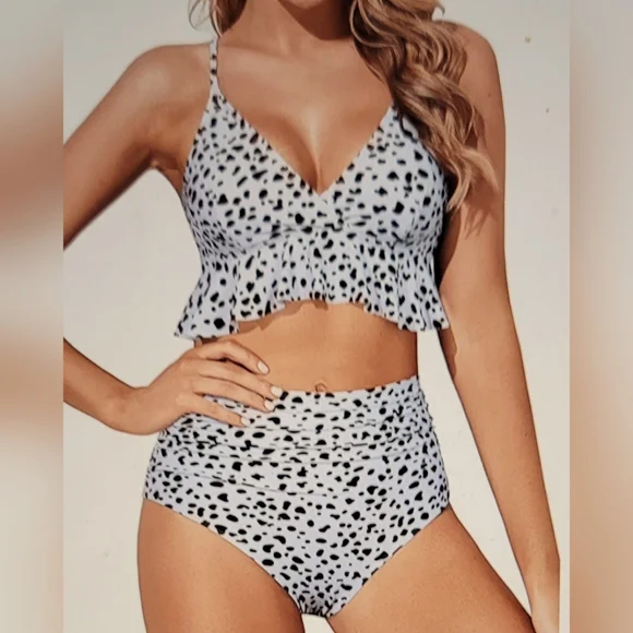 NWT FLIRTY CROSS BACK RUFFLE HIGH WAISTED HIDES FLAWS SWIM BATHING SUIT XL - Picture 1 of 8